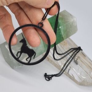Unicorn lightweight Necklace Black Resin Pendant Black Chain